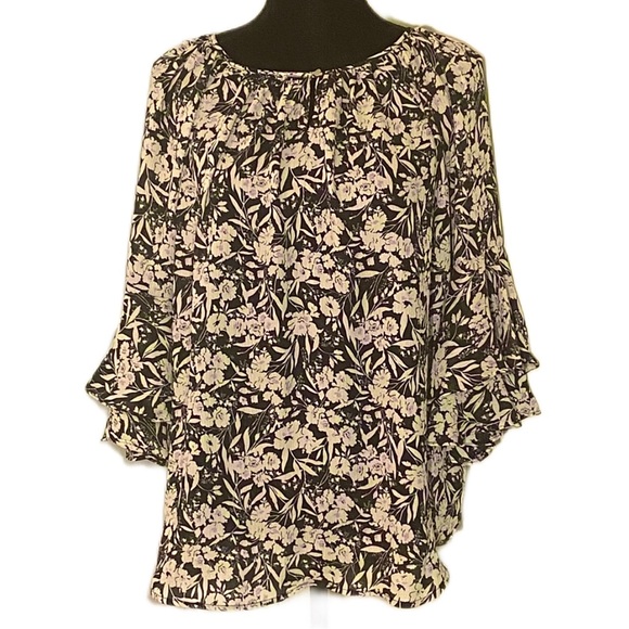 💐CHAPS FLORAL CHIFFON FLUTTER-SLEEVE TUNIC💐 - Picture 1 of 4